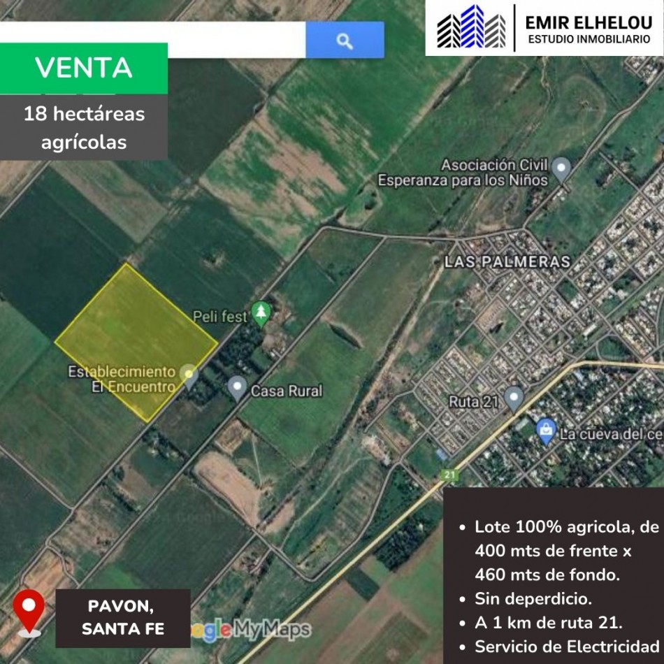 Campo agricola de 18 hectareas en Pavon (Santa Fe)