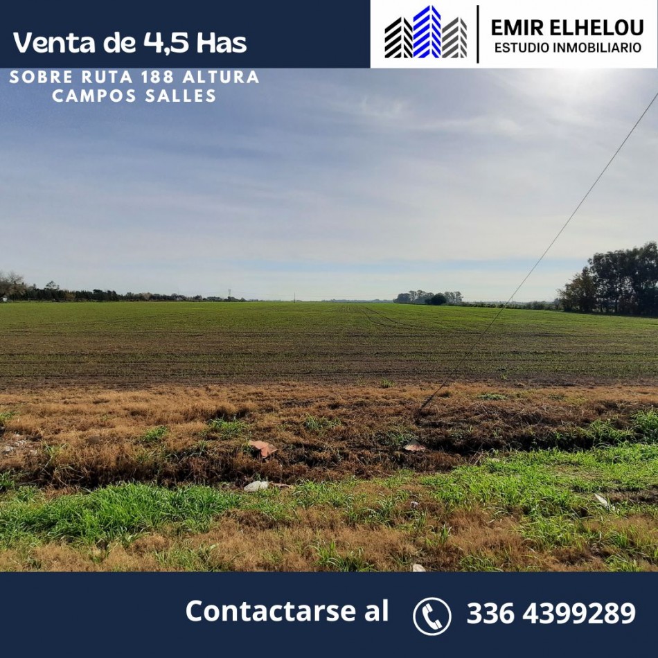 Excelente campo de 4,5 hectareas sobre Ruta 188 (multiples proyectos)