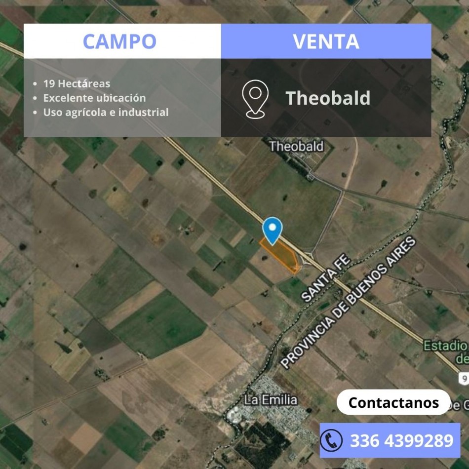 Campo de 19 hectareas sobre en Autopista Nacional 9 (Altura Theobald - Santa Fe) 