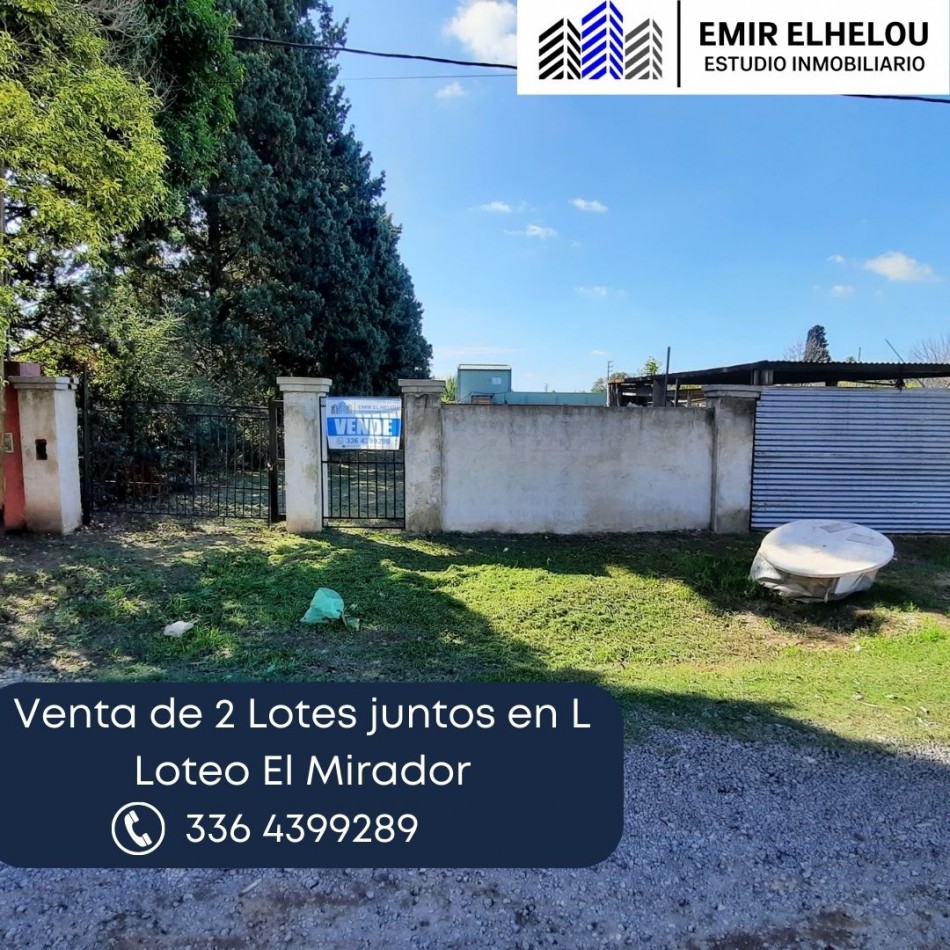 Venta de 2 Lotes En L (juntos) En Loteo El Mirador (Ruta 188 y Autopista 9)