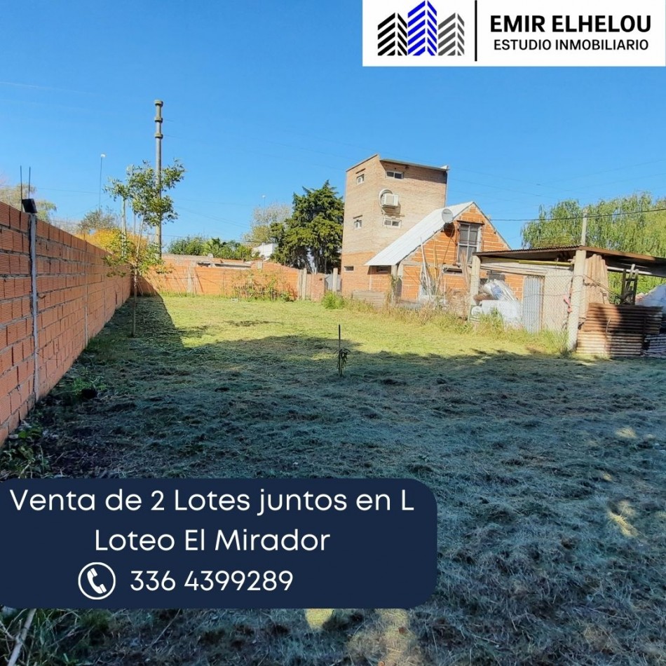 Venta de 2 Lotes En L (juntos) En Loteo El Mirador (Ruta 188 y Autopista 9)