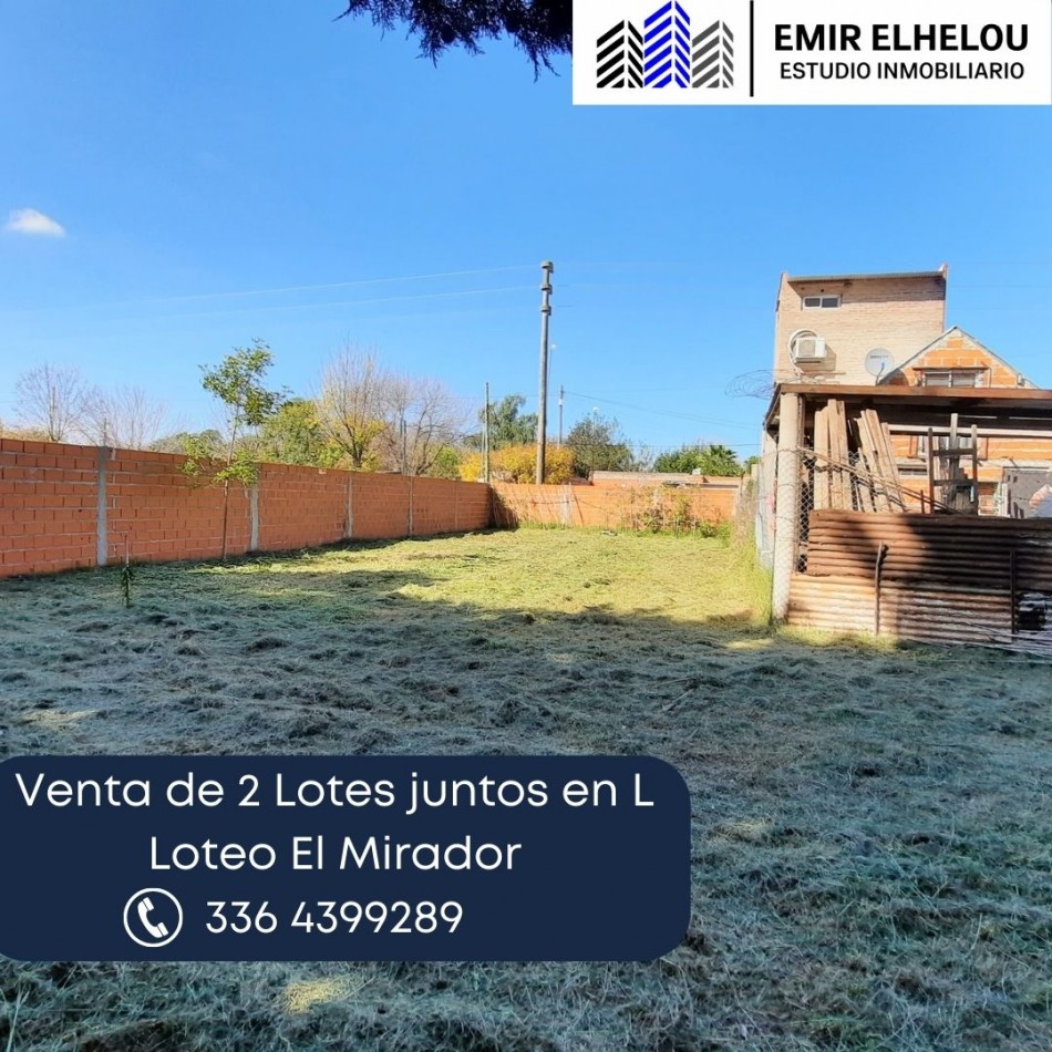 Venta de 2 Lotes En L (juntos) En Loteo El Mirador (Ruta 188 y Autopista 9)