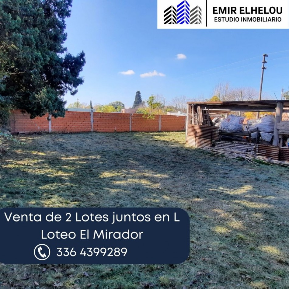 Venta de 2 Lotes En L (juntos) En Loteo El Mirador (Ruta 188 y Autopista 9)