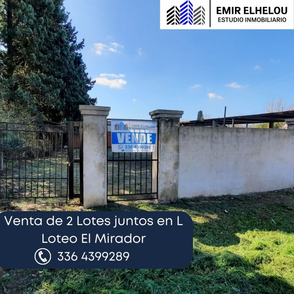 Venta de 2 Lotes En L (juntos) En Loteo El Mirador (Ruta 188 y Autopista 9)