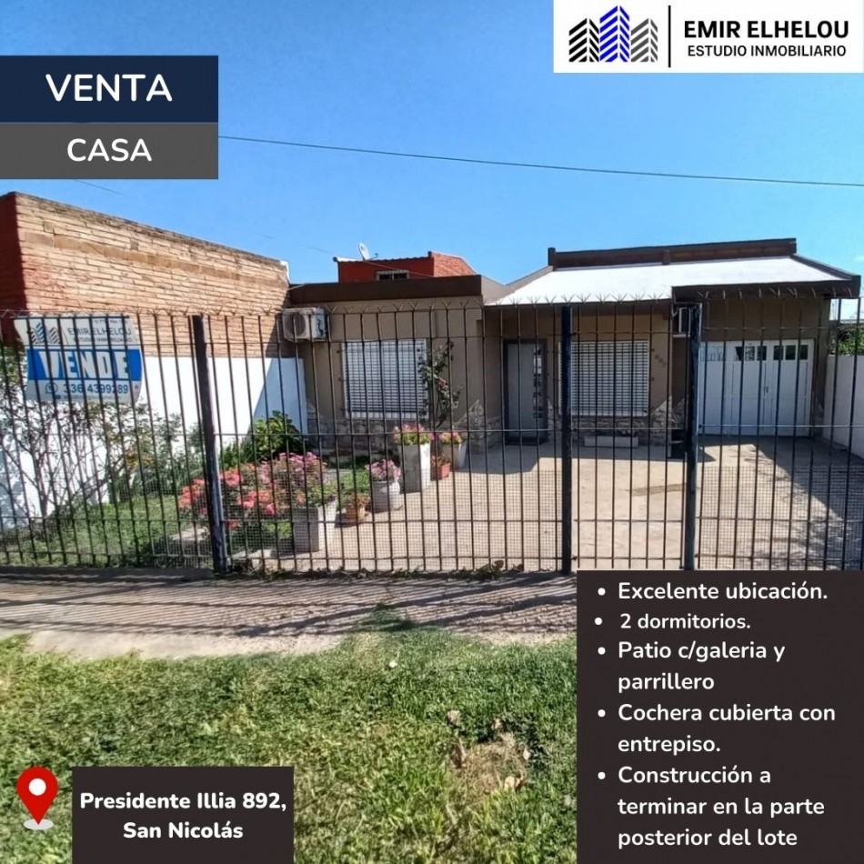Casa de 2 dormitorios y dep. en Pres. Illia 892	